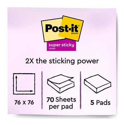 Post-it 100% Recycled Super Sticky Notes 654R-5SSCY 76x76mm Yellow 70 Sheets