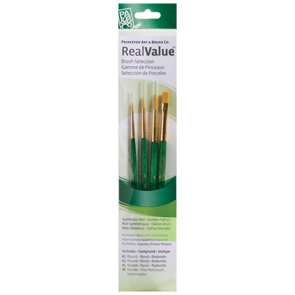 Princeton Real Value Golden Taklon Brush Synthetic Hair Short handle Set of 4