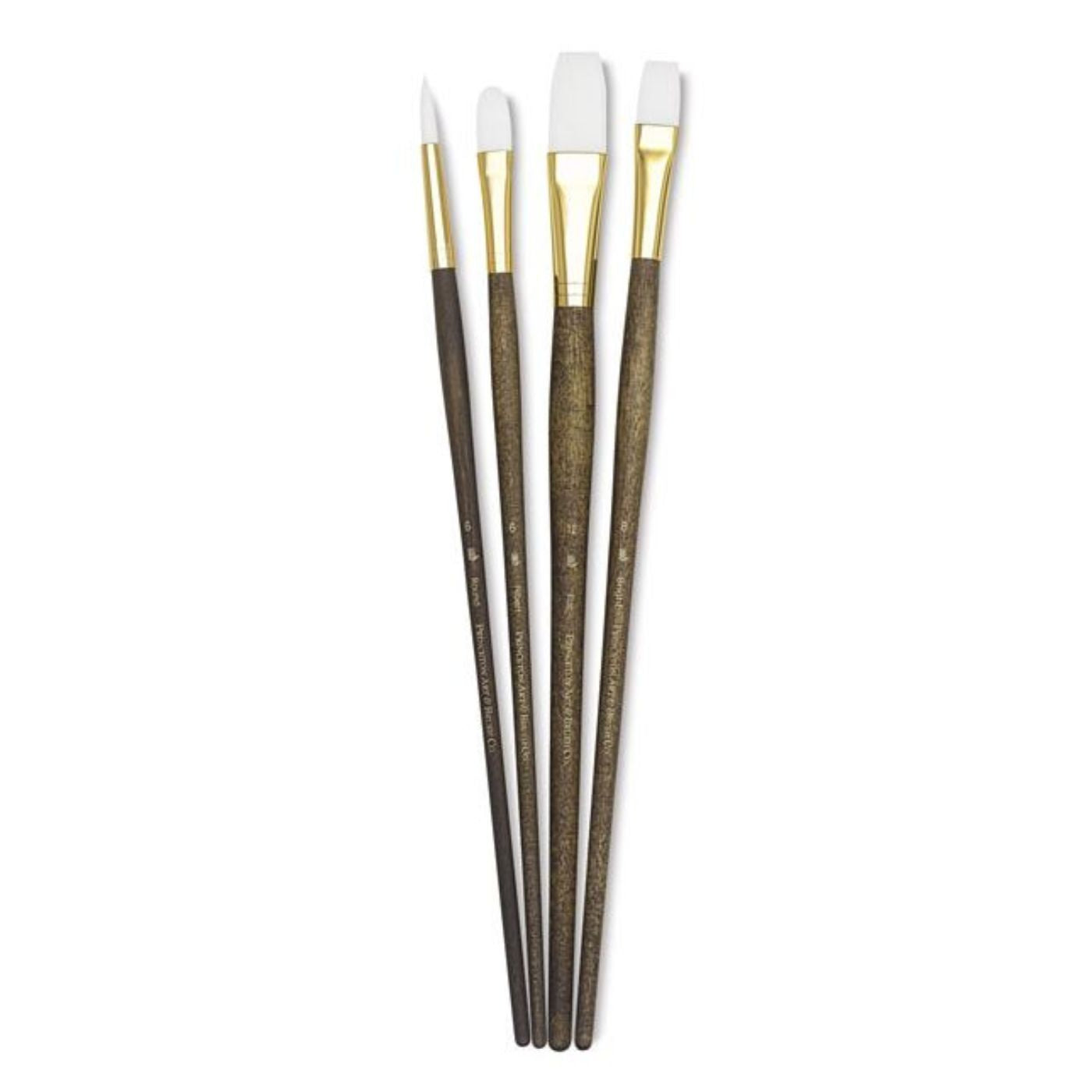 Princeton Real Value White Taklon Brush Synthetic Hair Long Handle Set of 4 - Round 6, Filbert 6, Bright 8, Flat 12