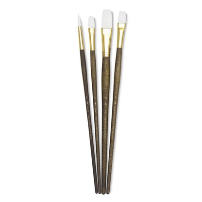 Princeton Real Value White Taklon Brush Synthetic Hair Long Handle Set of 4 - Round 6, Filbert 6, Bright 8, Flat 12