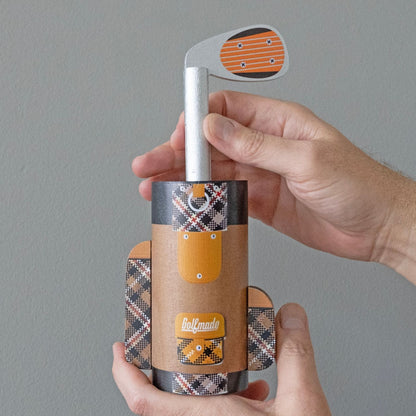 Project Genius Golf Bag Puzzle metal brain teaser featuring a golf club that must be twisted through a hidden maze inside a golf bag