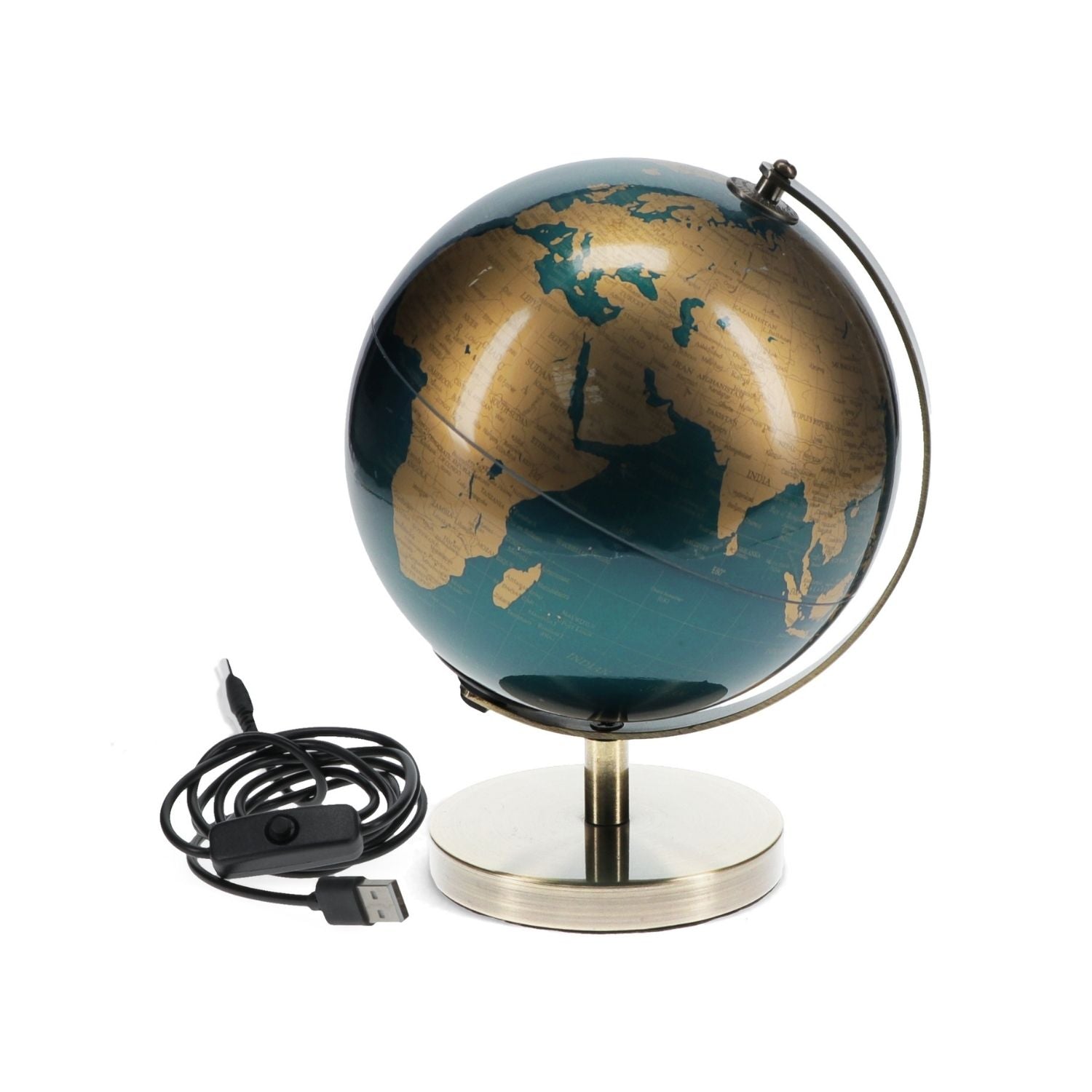 Rex London World Globe Light USB 14.2cm – Blue & Gold Illuminated Globe