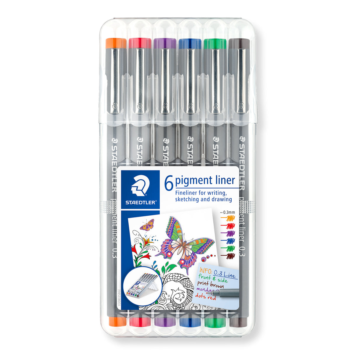 STAEDTLER Pigment Fineliner 30803-SSB6 0.3mm Assorted Colours Wallet of 6
