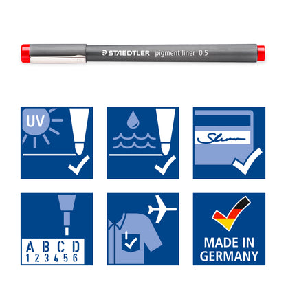 STAEDTLER Pigment Fineliner 30805-SSB6 0.5mm Assorted Colours Wallet of 6
