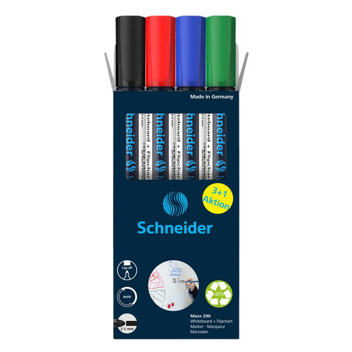 Schneider Whiteboard Marker Maxx 290 Box of 4 Assorted Colours