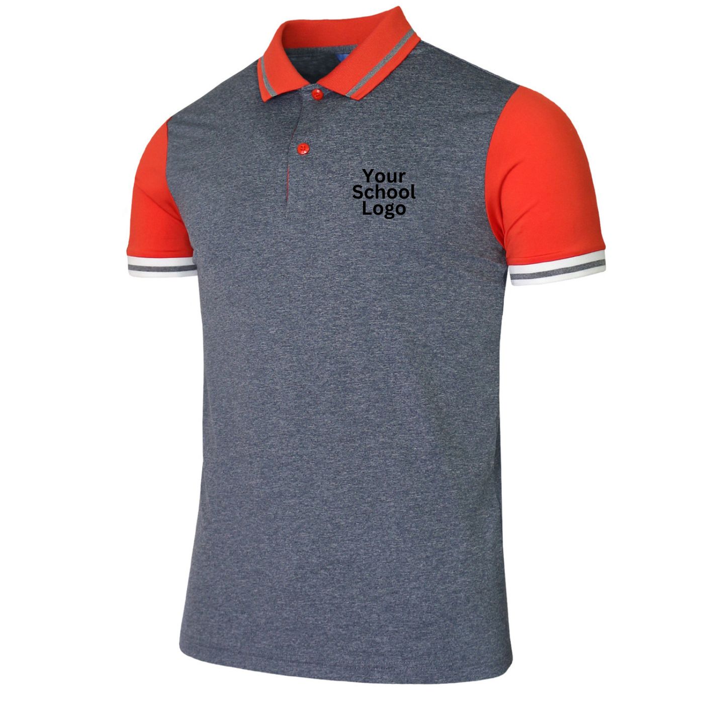 School Uniform Pique Honeycomb 100% Cotton 230gsm Custom-Made Polo T-Shirt 4-16 Orange/Grey