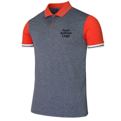 School Uniform Pique Honeycomb 100% Cotton 230gsm Custom-Made Polo T-Shirt 4-16 Orange/Grey
