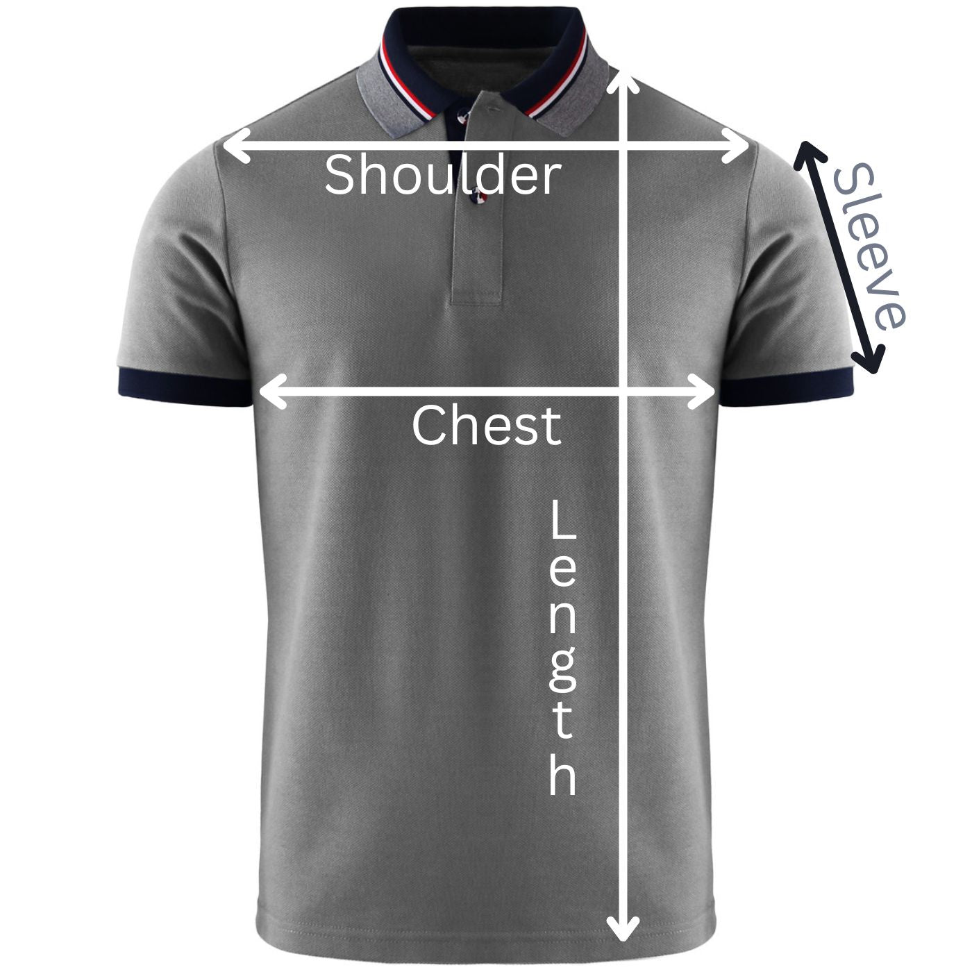 School Uniform Pique Honeycomb 52% Polyester 48% Cotton 230gsm Custom-Made Polo T-Shirt 4-16 Grey Measurements