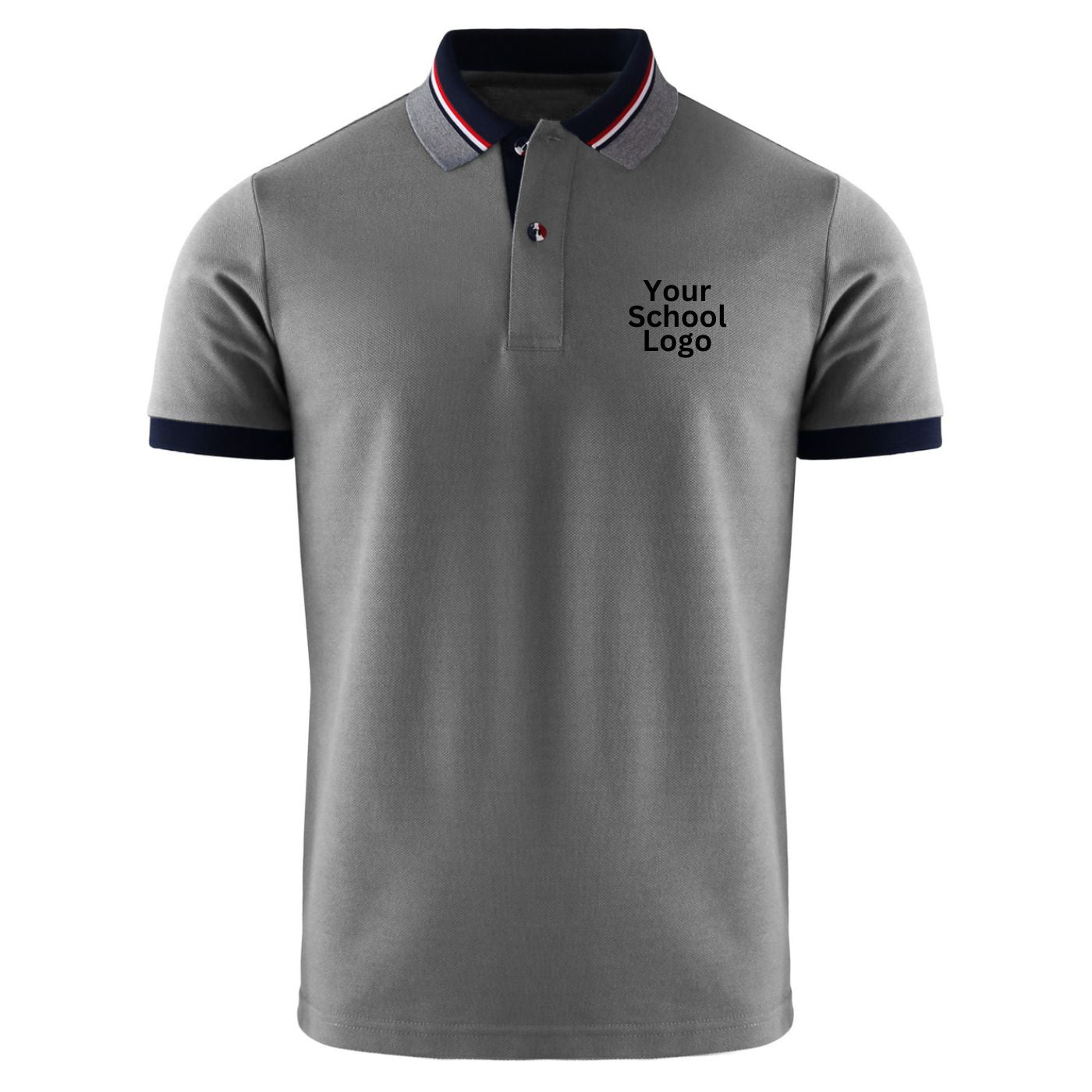 School Uniform Pique Honeycomb 52% Polyester 48% Cotton 230gsm Custom-Made Polo T-Shirt 4-16 Grey