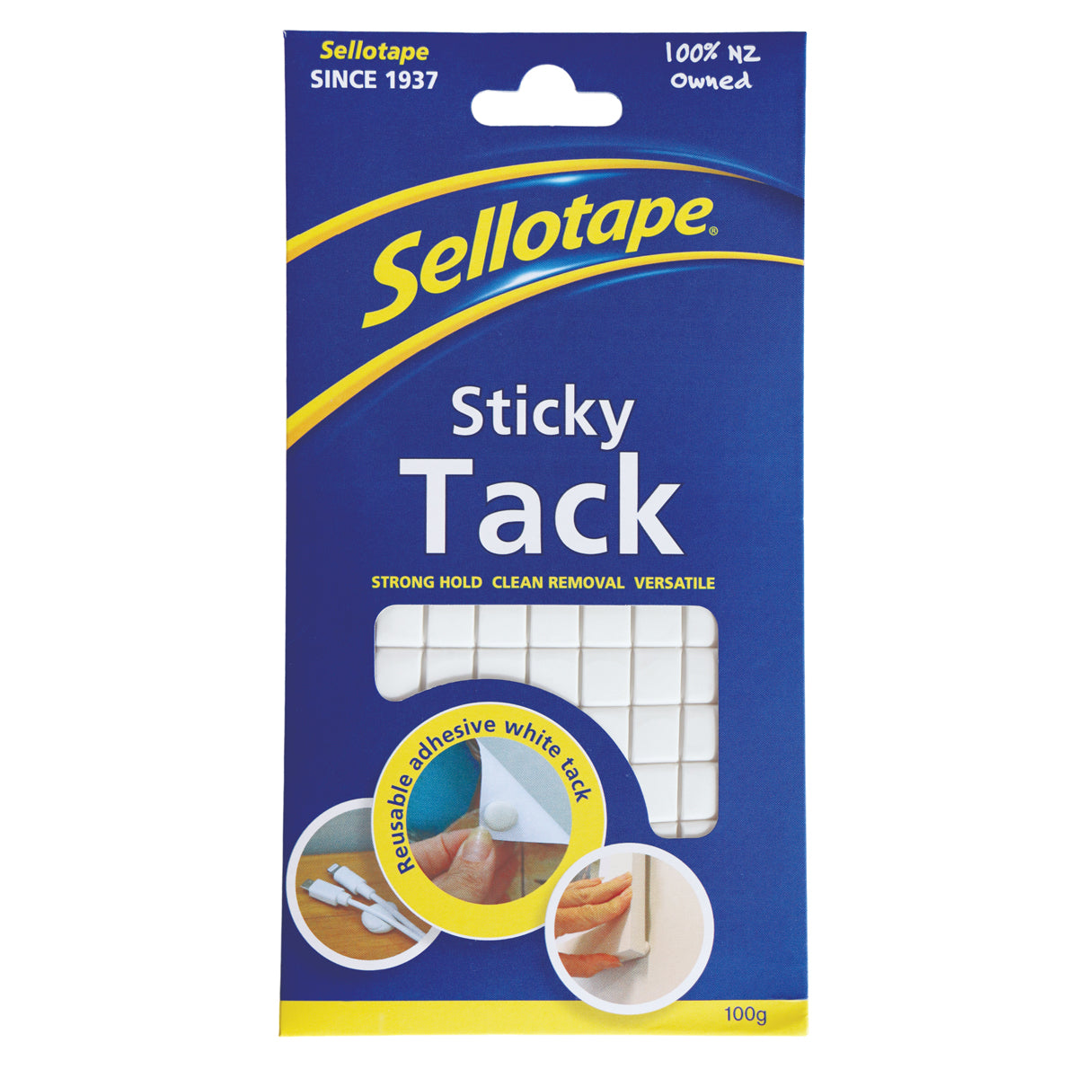 Sticky Tact Sellotape Sticky Tack White 100g – Reusable Adhesive for Home, School ...