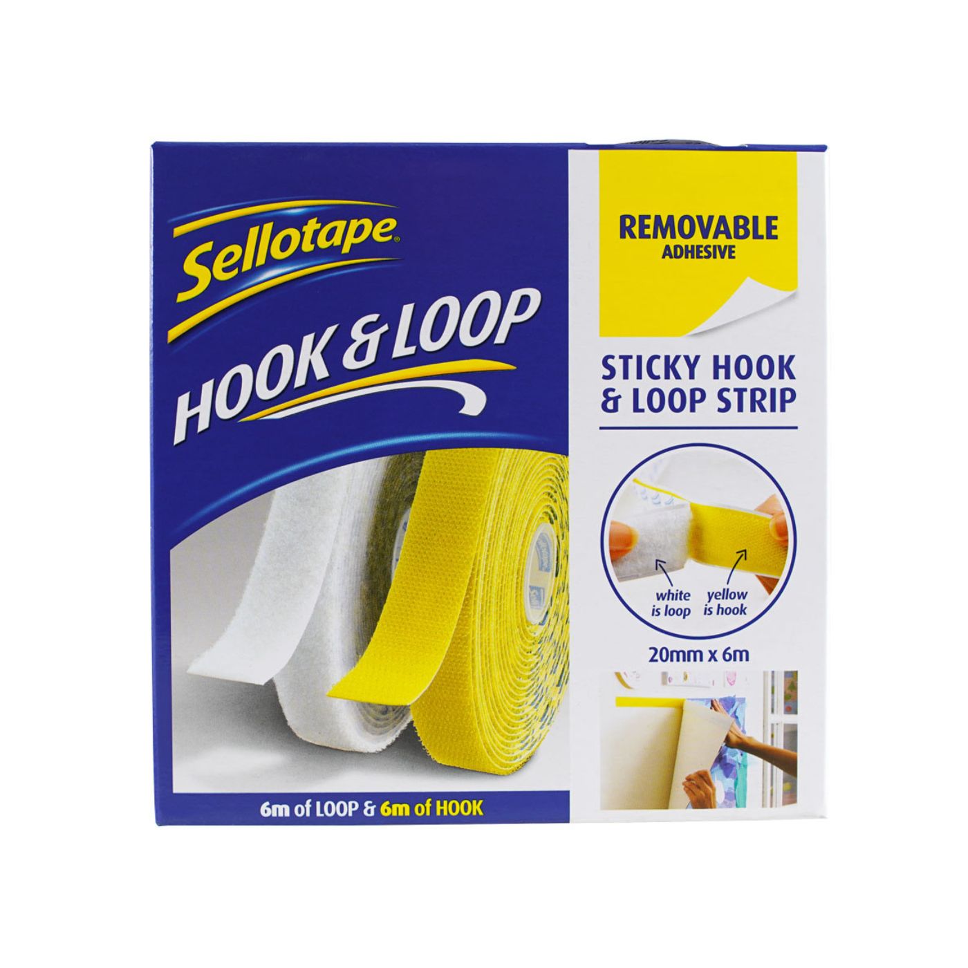 Sellotape Sticky Hook & Loop Strip Removable 20mm x 6m