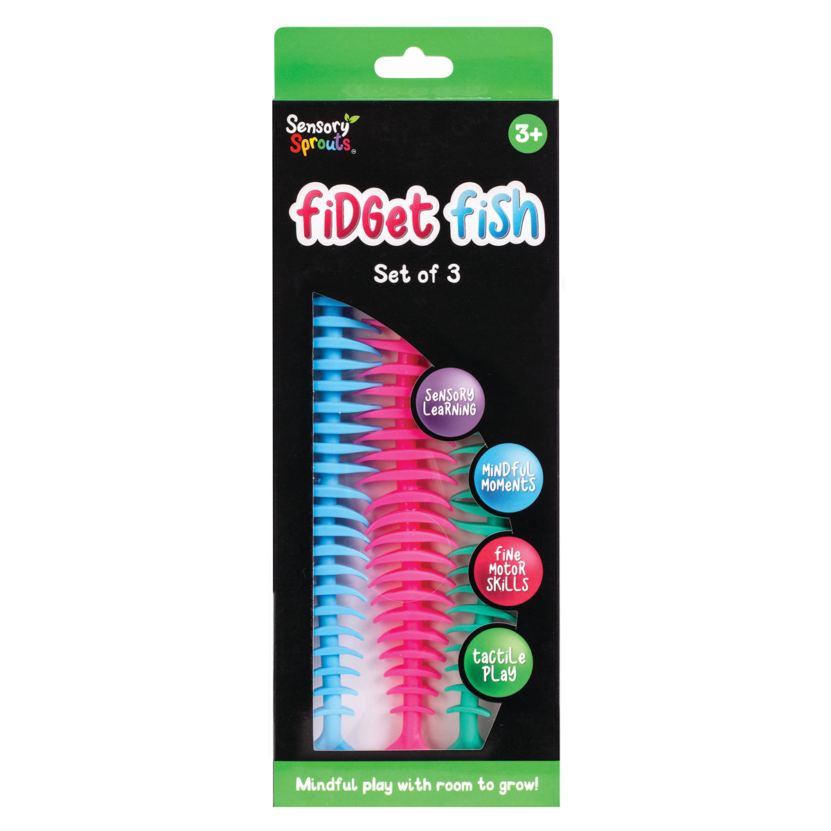 Sensory Sprouts Fidget Fish Set of 3 colourful stretchable sensory fidget toys for children.