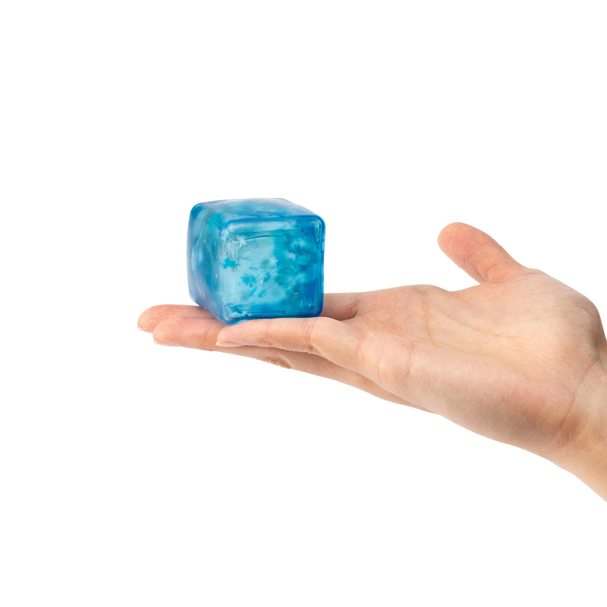 Sensory Sprouts Snowflake Jelly Cube blue squishy sensory fidget toy filled with floating snowflakes for tactile play, stress relief and sensory exploration.