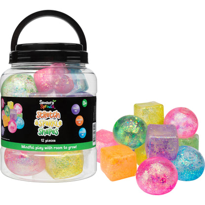 Sensory Sprouts Stretch & Sparkle Shapes Jar of 12 – Sparkly Sensory Fun!