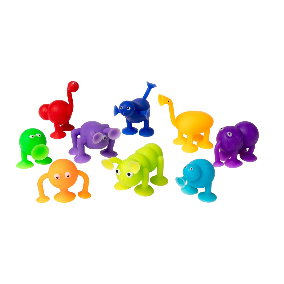 Sensory Sprouts Suction Monsters Set of 9 colourful silicone suction-cup creatures for sensory play, creative building, fine motor development and classroom learning.