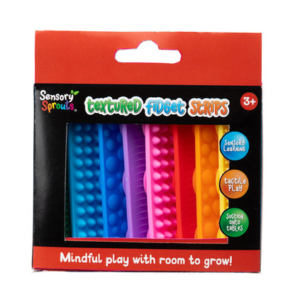 Sensory Sprouts Textured Fidget Strips Set of 8 with assorted tactile textures and suction cup backing for sensory regulation and classroom focus.