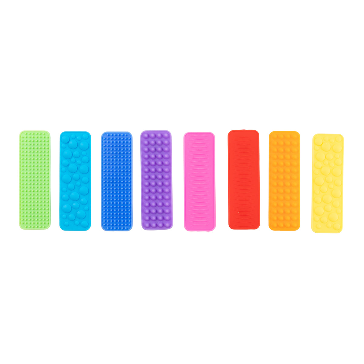 Sensory Sprouts Textured Fidget Strips Set of 8 with assorted tactile textures and suction cup backing for sensory regulation and classroom focus.