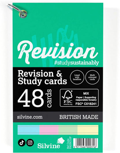 Silvine Luxpad Revision & Presentation Study Cards 5x3 Portrait Ruled Assorted with Binding Ring
