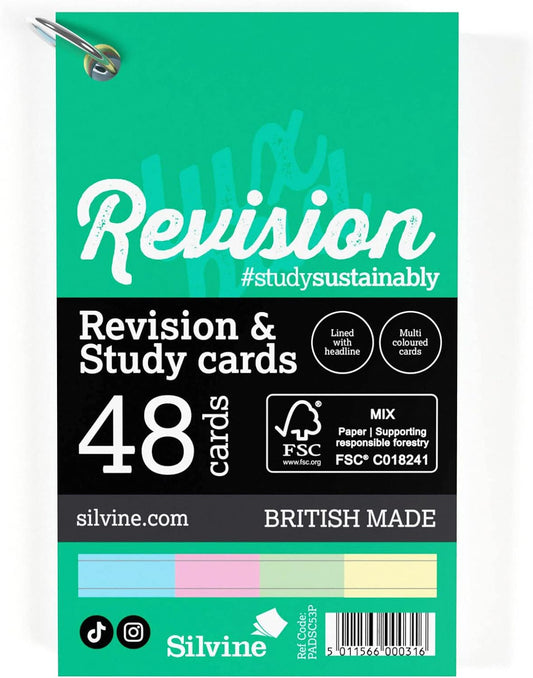 Silvine Luxpad Revision & Presentation Study Cards 5x3 Portrait Ruled Assorted with Binding Ring