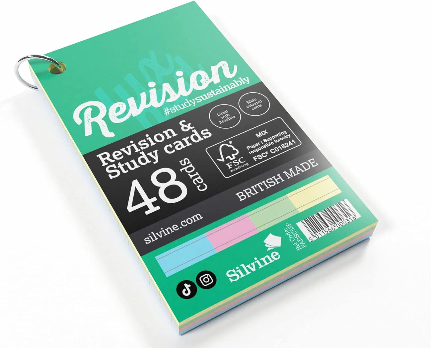 Silvine Luxpad Revision & Presentation Study Cards 5x3 Portrait Ruled Assorted with Binding Ring