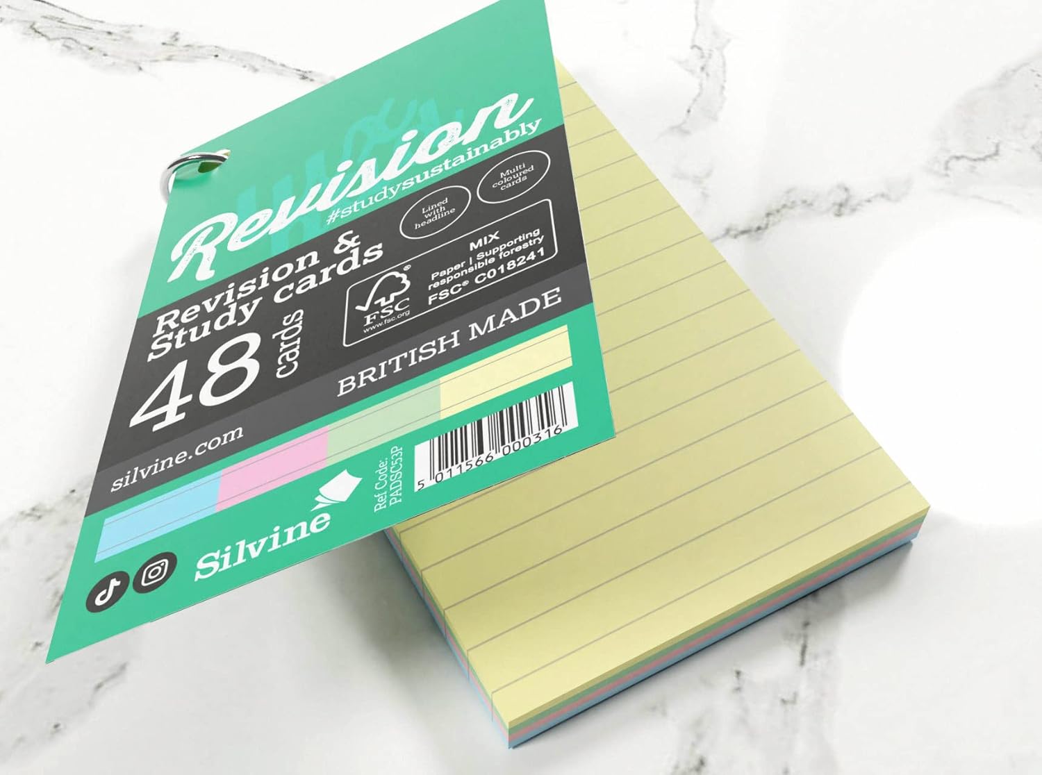 Silvine Luxpad Revision & Presentation Study Cards 5x3 Portrait Ruled Assorted with Binding Ring