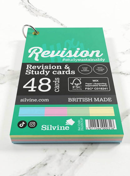 Silvine Luxpad Revision & Presentation Study Cards 5x3 Portrait Ruled Assorted with Binding Ring