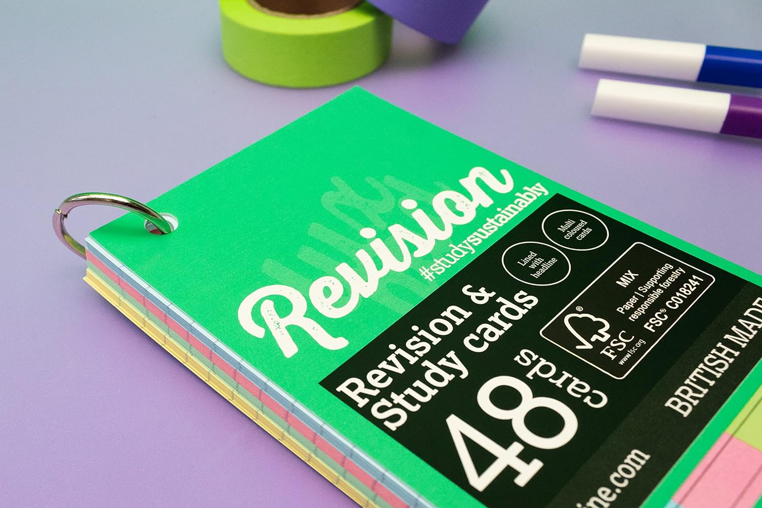 Silvine Luxpad Revision & Presentation Study Cards 5x3 Portrait Ruled Assorted with Binding Ring