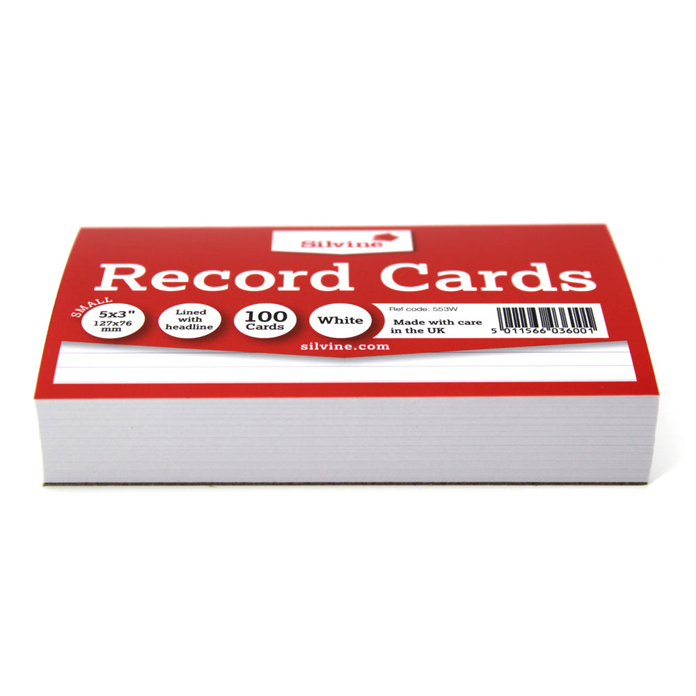 Silvine Record System Cards Ruled 127x76mm or 5x3" White Pack 100