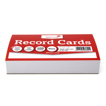 Silvine Record System Cards Ruled 127x76mm or 5x3" White Pack 100