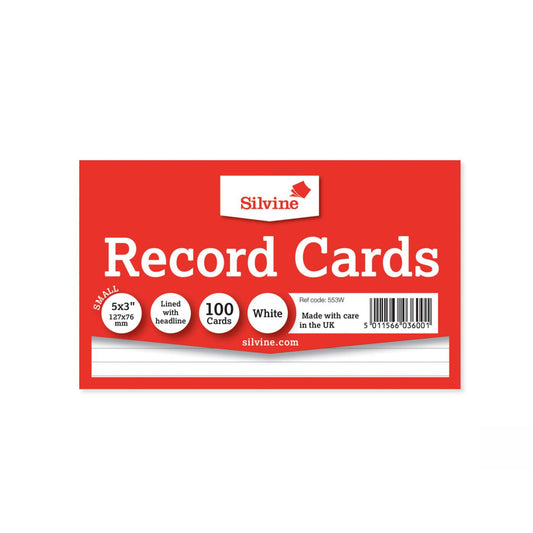 Silvine Record Cards 5x3 Ruled White