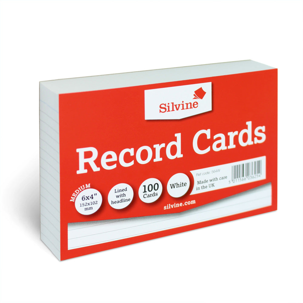 Silvine Record System Cards Ruled 152x102mm or 6x4" White Pack 100