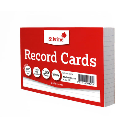 Silvine Record System Cards Ruled 152x102mm or 6x4" White Pack 100