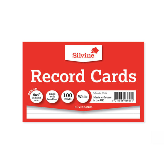 Silvine Record System Cards Ruled 152x102mm or 6x4" White Pack 100