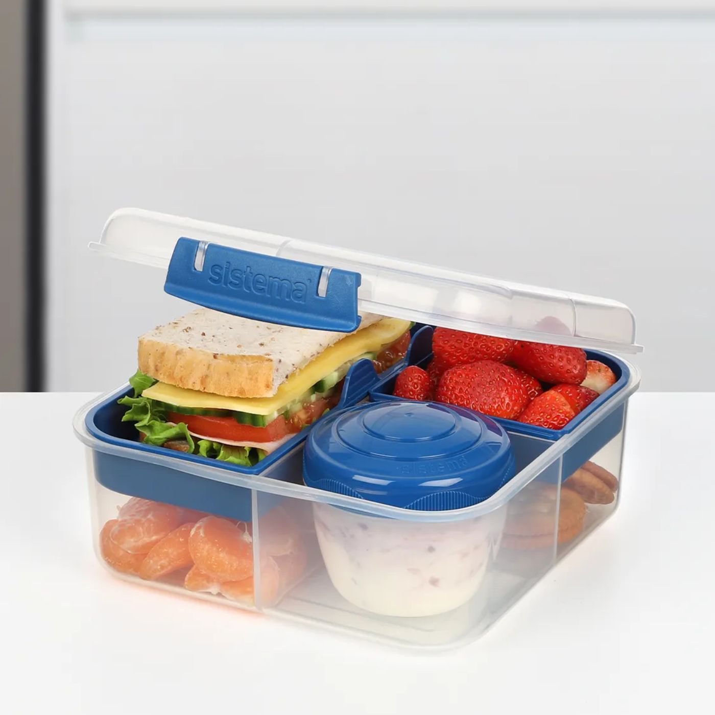 Sistema Lunch Box Bento Cube To Go with Yogurt Pot 1.25L Mountain Blue