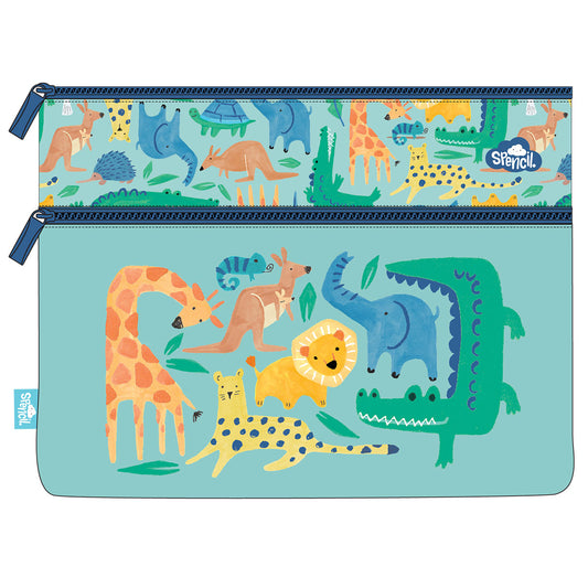 Spencil Pencil Case A4 Twin Zip Safari Puzzle Junior