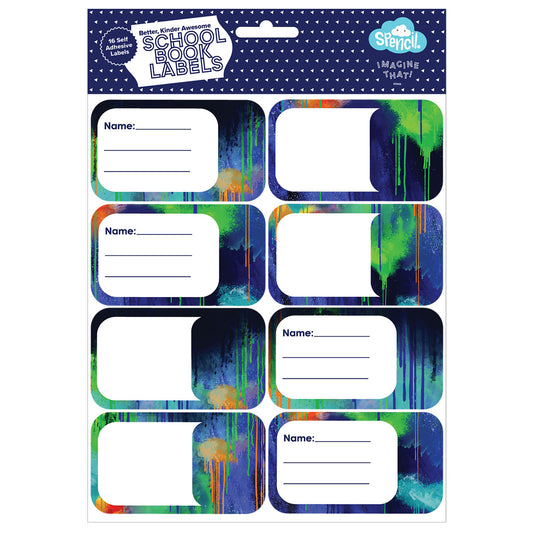 Spencil Self Adhesive Book Labels Colour Drip Pack of 16