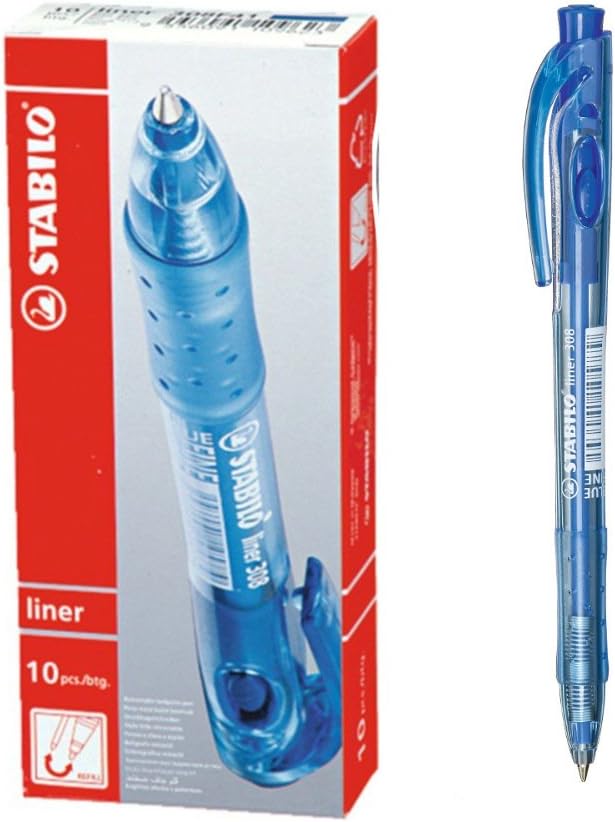 Stabilo Ballpoint Pen 308 Liner Retractable Medium Tip Blue