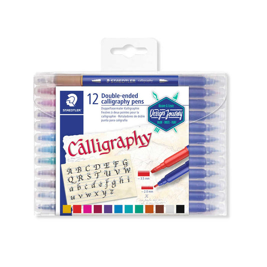 Staedtler Calligraphy Pen Double-Ended 2mm & 3.5mm Pack of 12 Assorted Colours