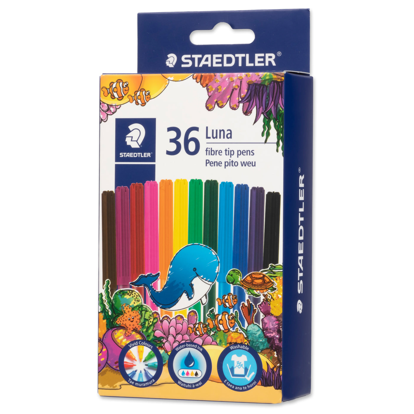 Staedtler Luna Fibre Tip Felt Pen Markers 24 Assorted Colours Box of 36