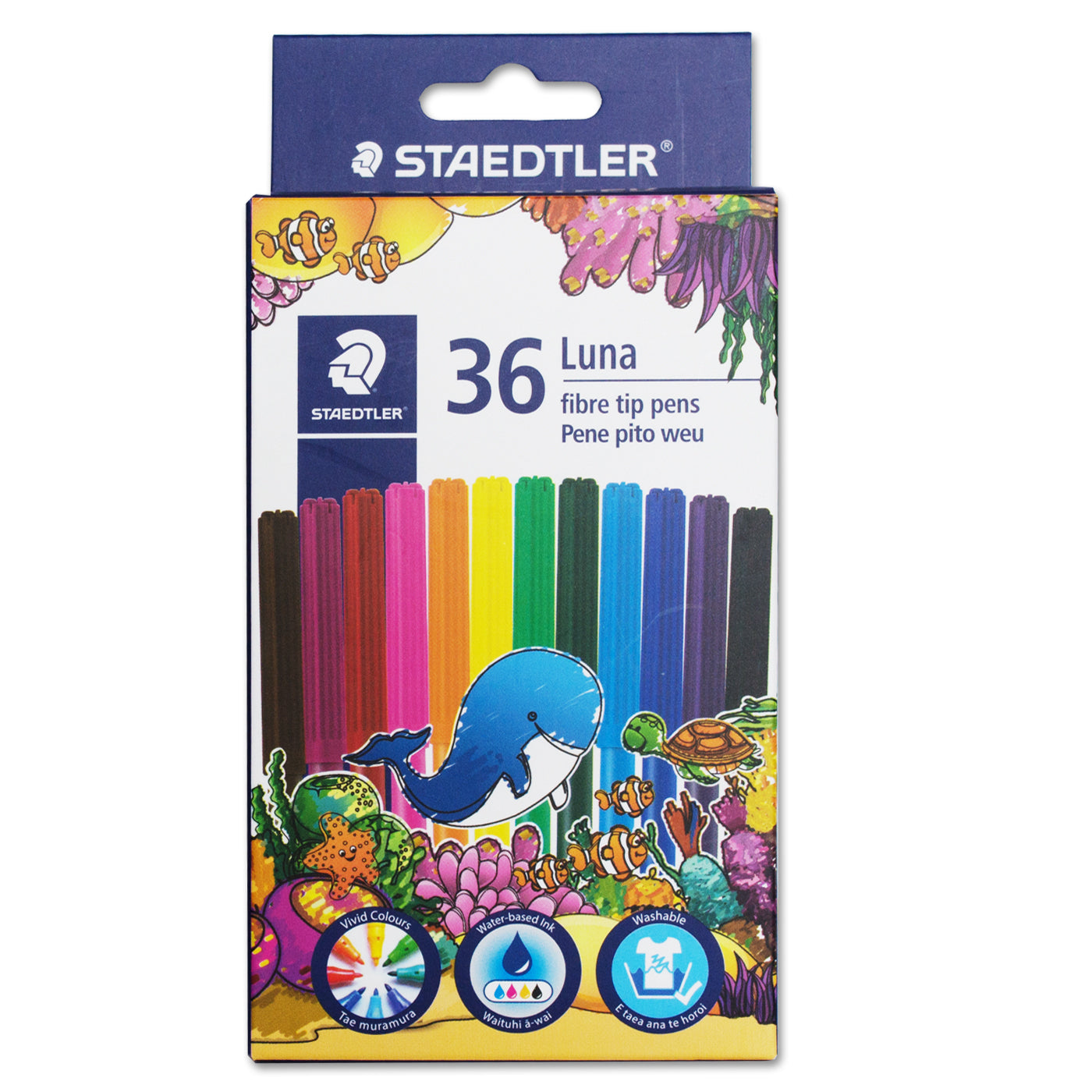 Staedtler Luna Fibre Tip Felt Pen Markers 24 Assorted Colours Box of 36