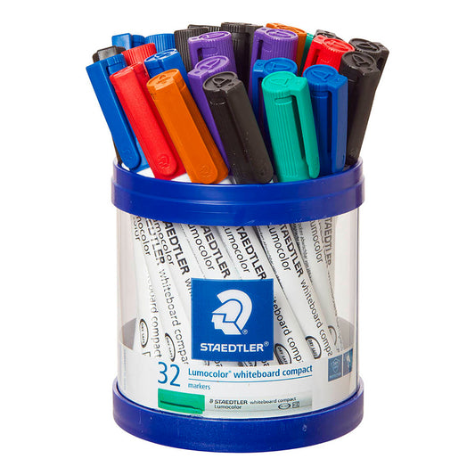 Staedtler 341-S KP32 Lumocolor Compact Whiteboard Markers Cup of 32 Assorted Colours