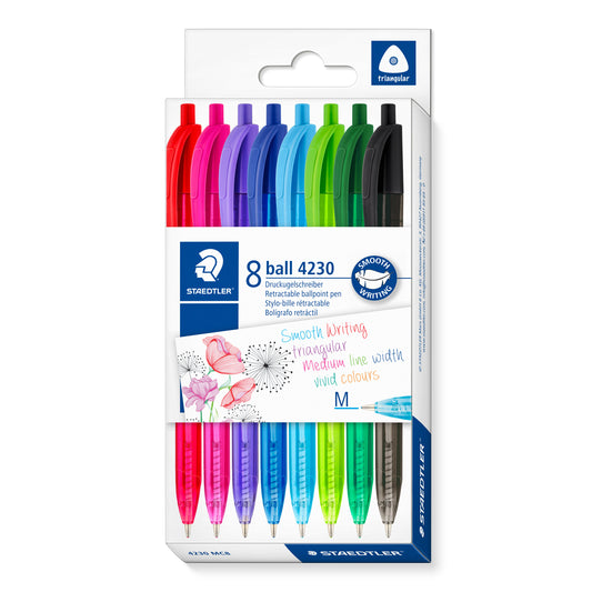 Staedtler Ballpoint Pen Triangular 4230 MC8 Medium Pack of 8 Assorted Colours