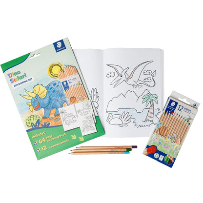 Staedtler Colouring Dino Safari Set – 12 Natural Coloured Pencils & 64-Page Dino Safari Colouring Book
