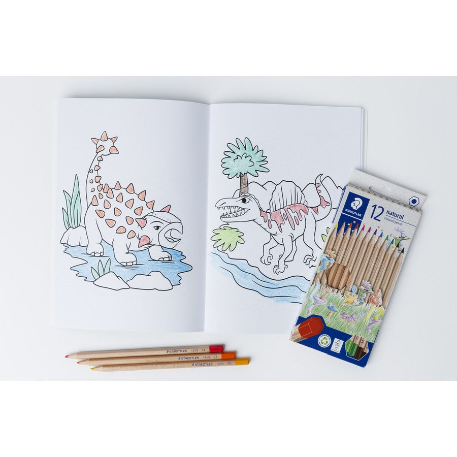 Staedtler Colouring Dino Safari Set – 12 Natural Coloured Pencils & 64-Page Dino Safari Colouring Book