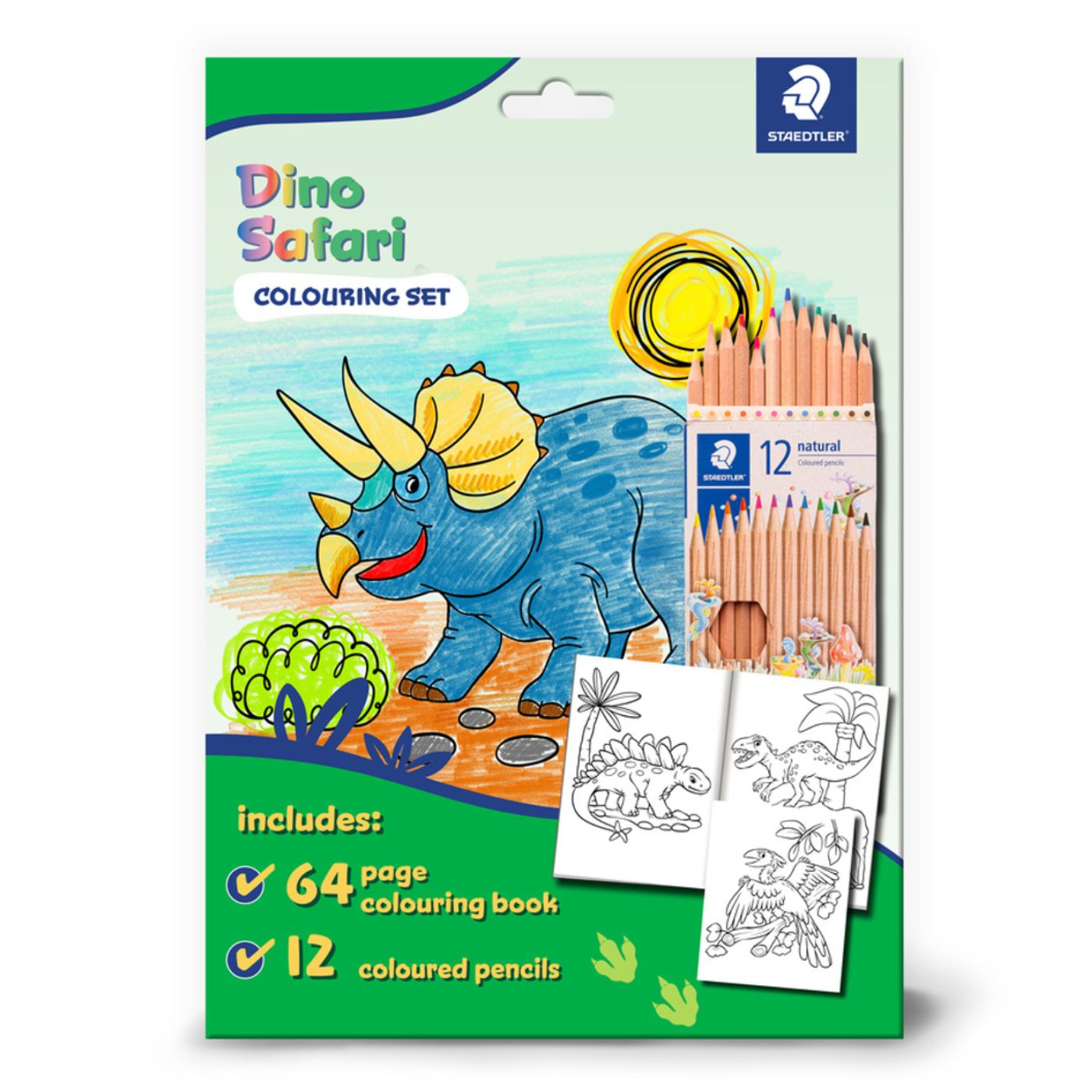 Staedtler Colouring Dino Safari Set – 12 Natural Coloured Pencils & 64-Page Dino Safari Colouring Book