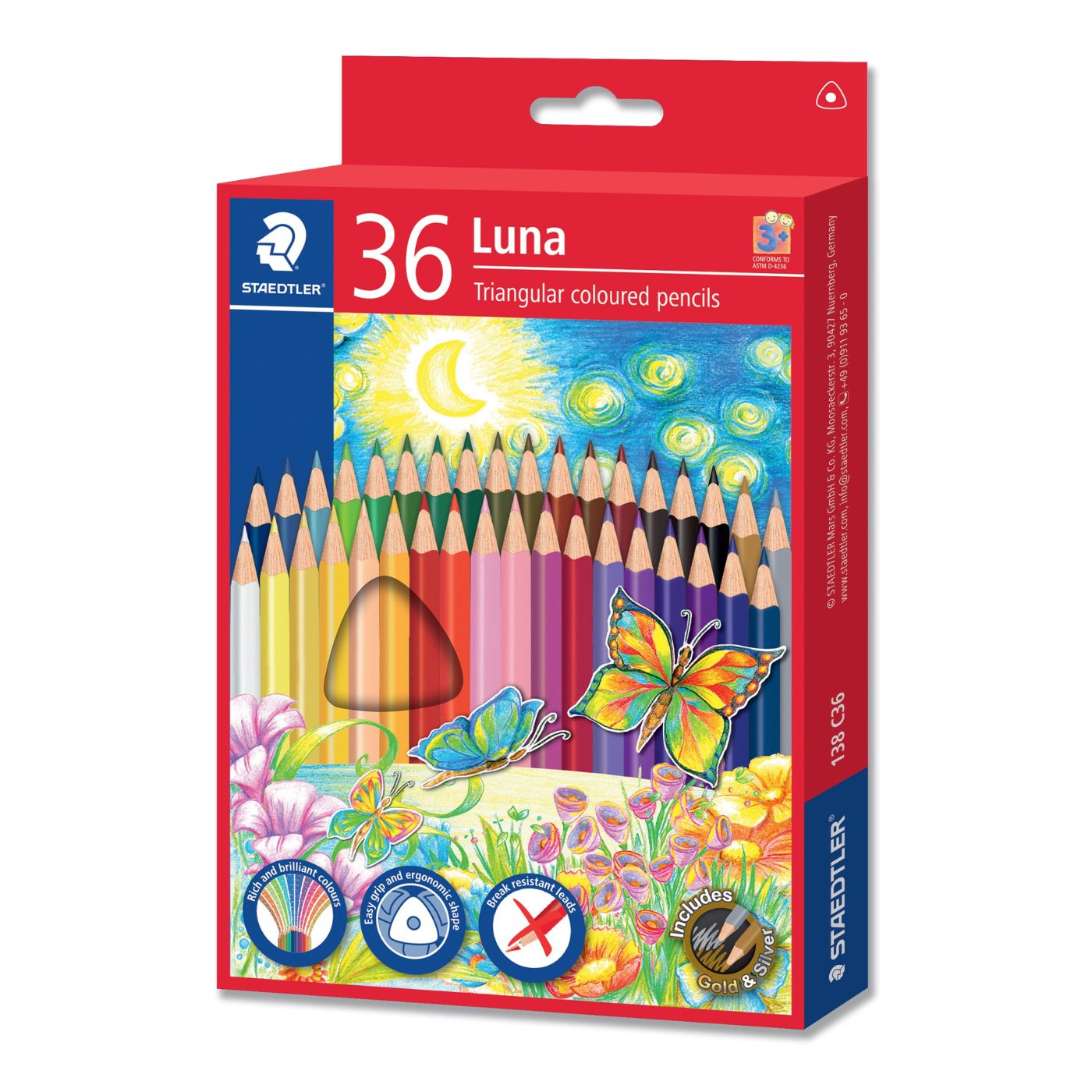 Staedtler Colouring Pencils Triangular Luna Full Length 36 Pack