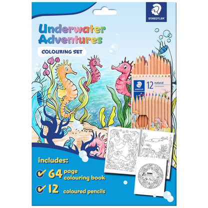  Staedtler Colouring Underwater Adventures Set – 12 Natural Coloured Pencils & 64-Page Underwater Adventures Colouring Book