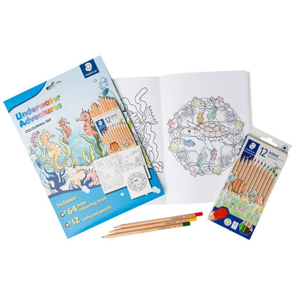 Staedtler Colouring Underwater Adventures Set – 12 Natural Coloured Pencils & 64-Page Underwater Adventures Colouring Book