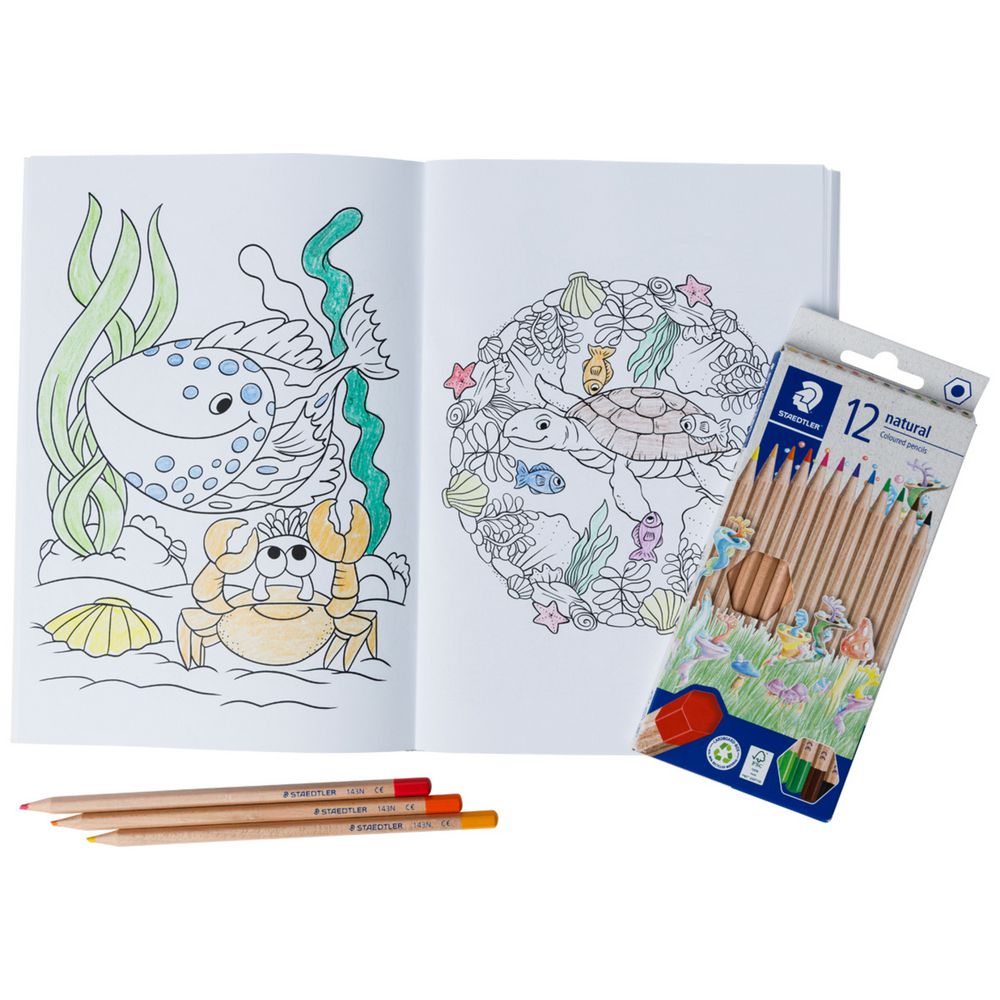 Staedtler Colouring Underwater Adventures Set – 12 Natural Coloured Pencils & 64-Page Underwater Adventures Colouring Book