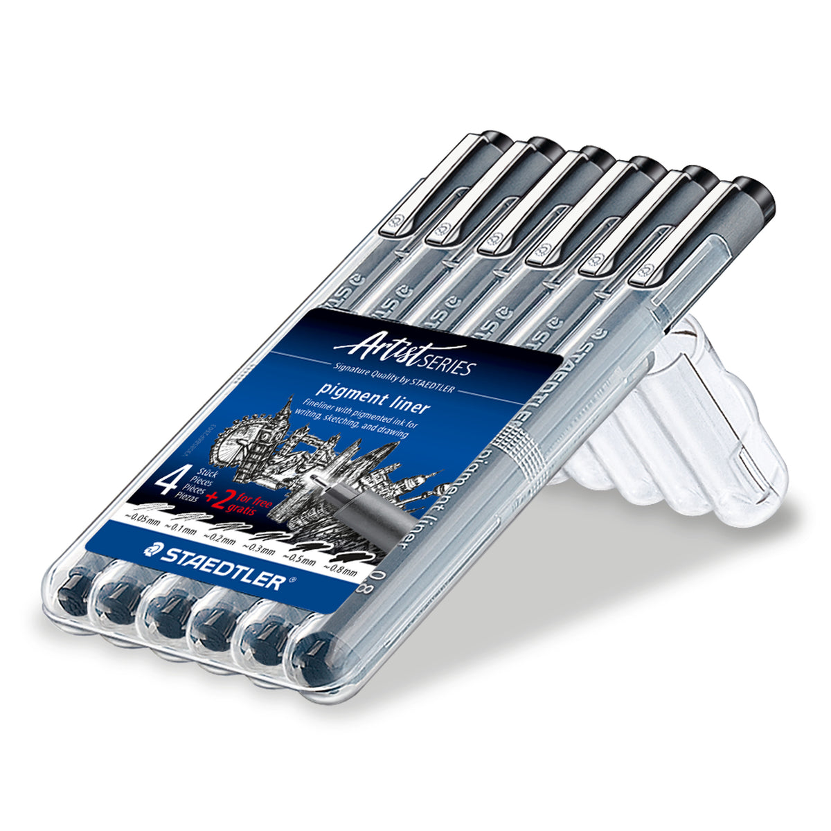 Staedtler Fineliner 308 SB6P Pigment Ink Pen Black Wallet of 6 [0.05mm, 0.1mm, 0.2mm, 0.3mm, 0.5mm, 0.8mm]